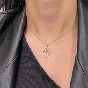 Rachel Koen Diamond Hamsa Pendant 18k Yellow Gold 0.30cttw